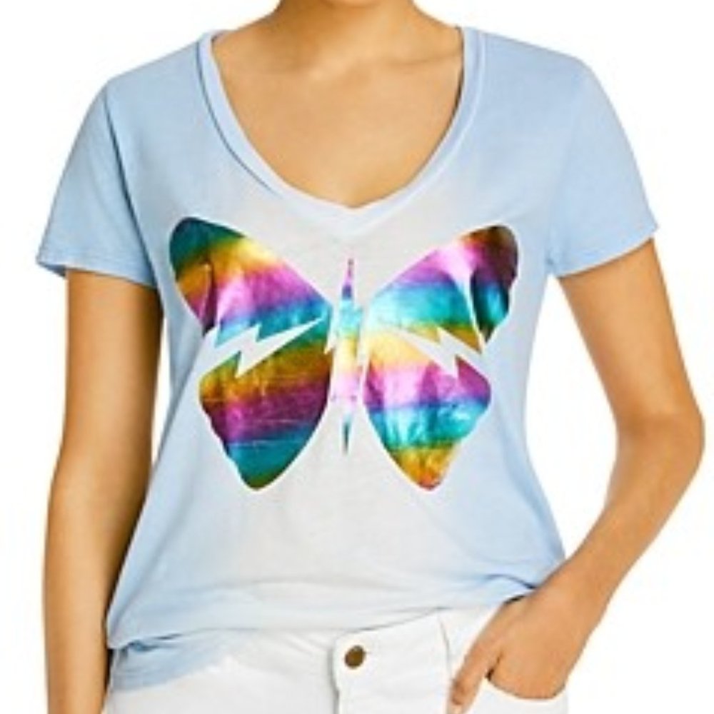 LM x Aqua Foil Butterfly V Neck Tee New!